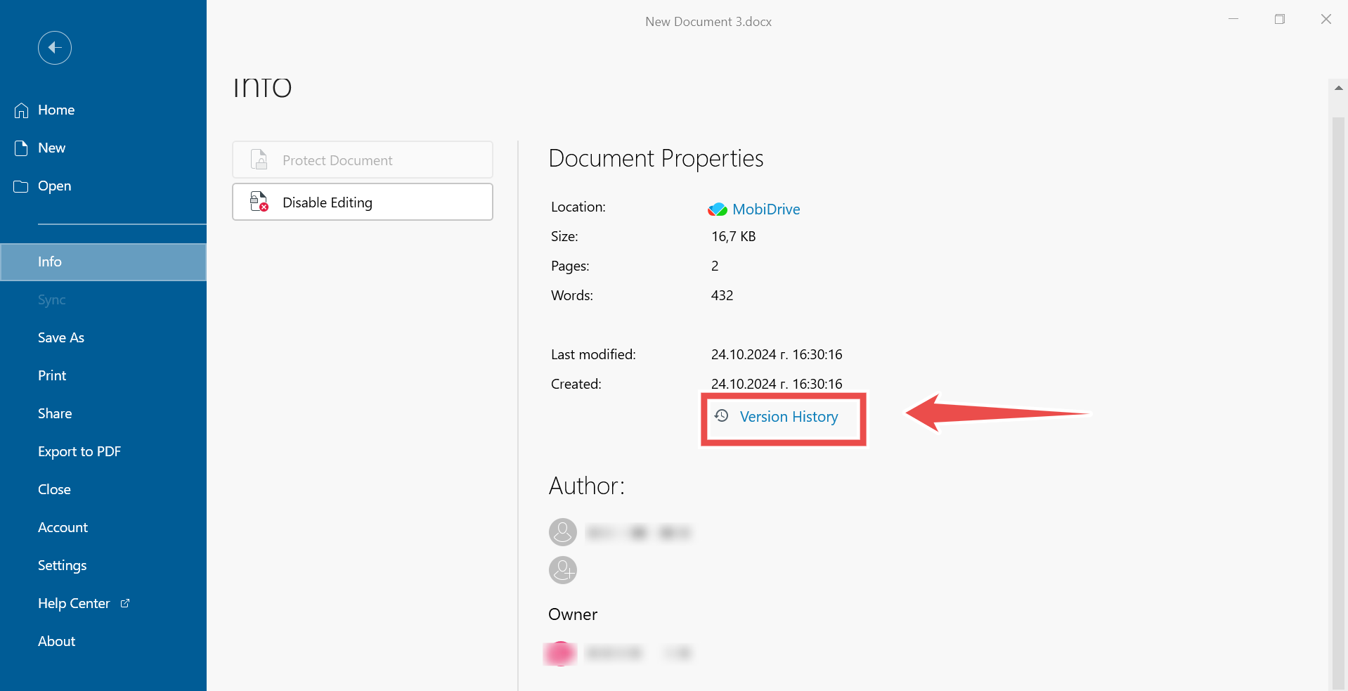 Recuperar uma versão mais antiga de um documento no MobiDocs MobiSystems