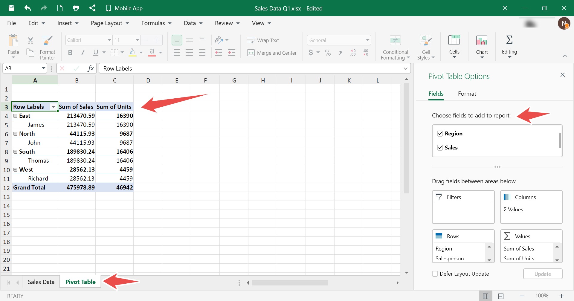 How to create a Pivot Table MobiSystems